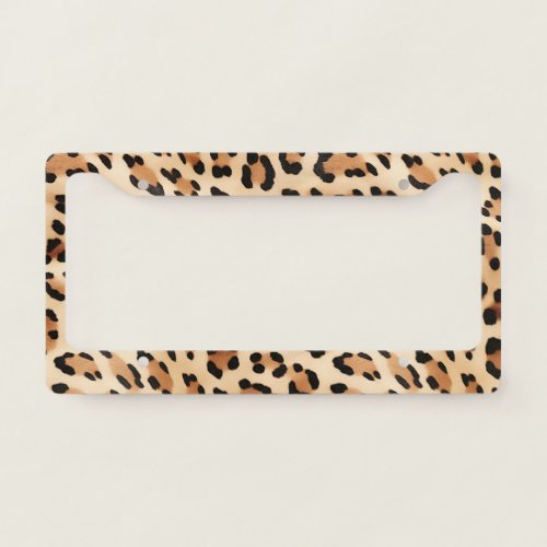 Chic Brown Cream Leopard Print License Plate Frame
