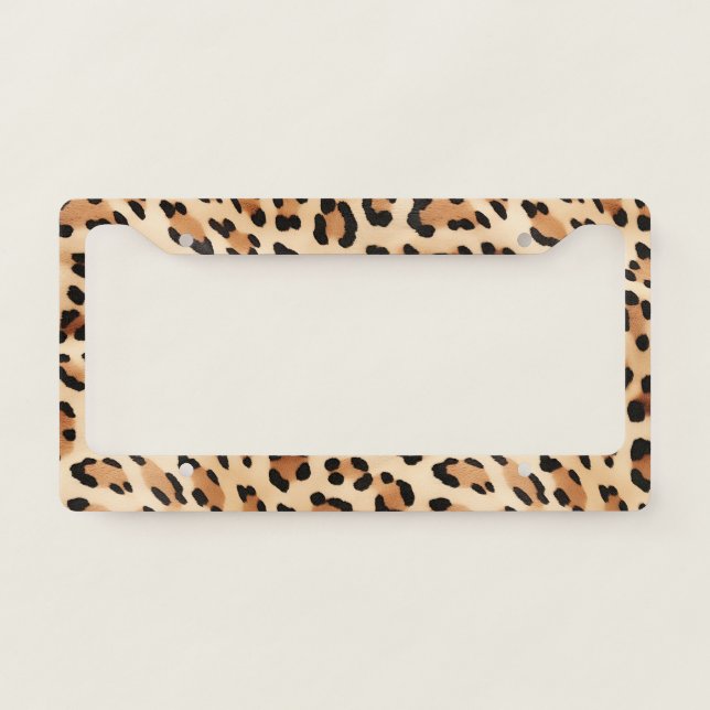 Chic Brown Cream Leopard Print License Plate Frame (Front)