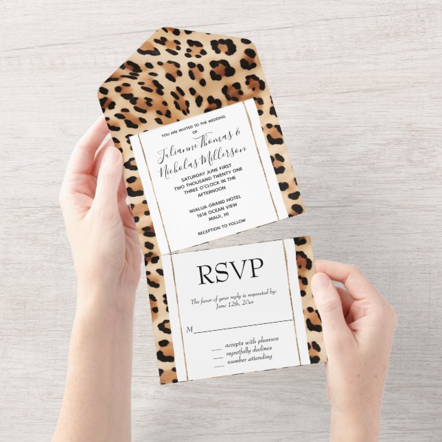 Chic Brown Cream Leopard Wedding All In One Invitation (Tearaway)