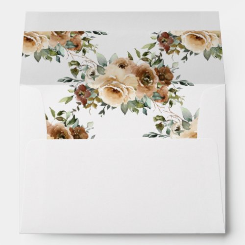 Chic Brown Cream Roses Fall Floral Greenery A7  Envelope