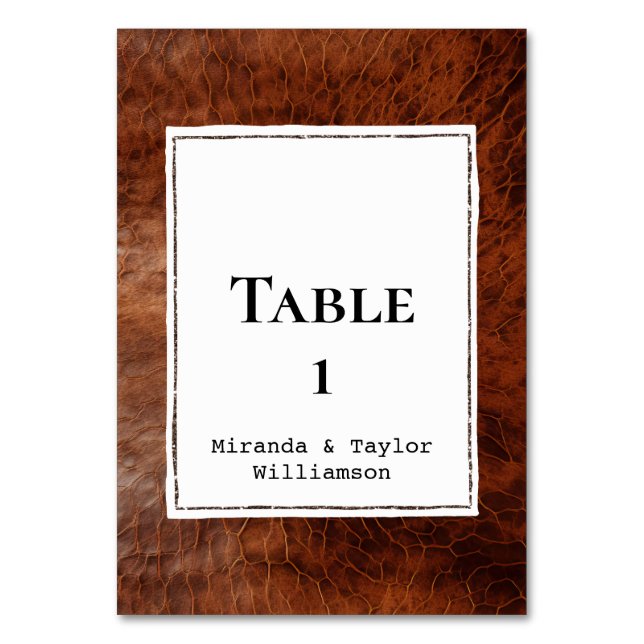 Chic Brown Faux Leather Table Number (Front)