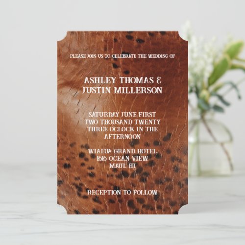 Chic Brown Faux Leather Wedding Invitation