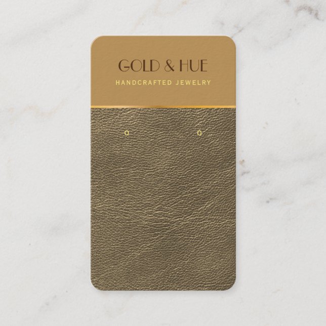 Chic brown gold leather elegant earring display business card (Front)