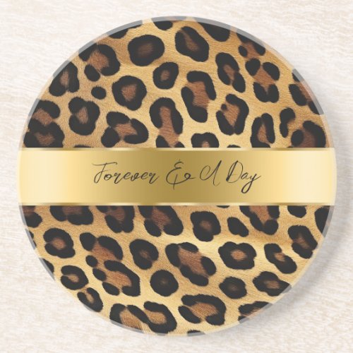 Chic Brown Gold Leopard Wedding Coaster