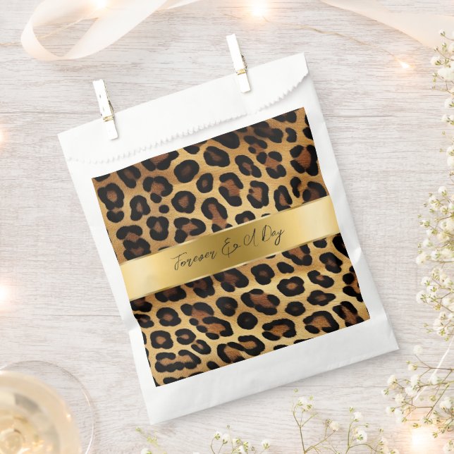 Chic Brown Gold Leopard Wedding Favor Bag (Clipped)