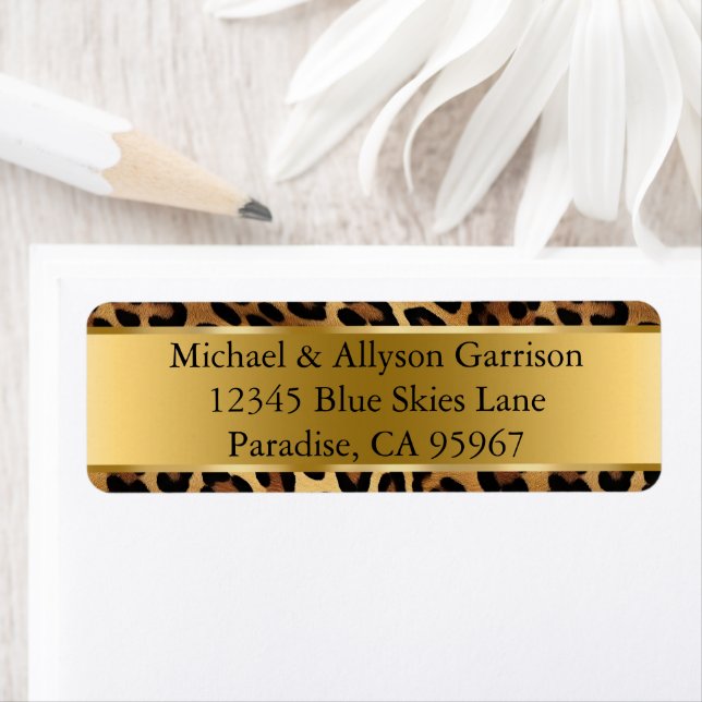 Chic Brown Gold Leopard Wedding Label (Insitu)