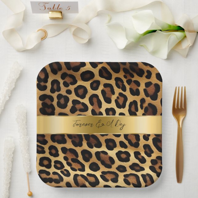 Chic Brown Gold Leopard Wedding Paper Plates (Wedding)