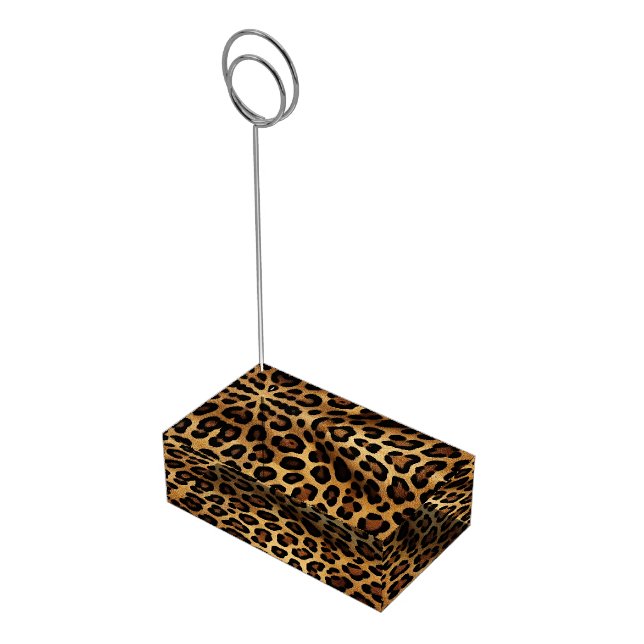 Chic Brown Gold Leopard Wedding Place Card Holder (Corner)