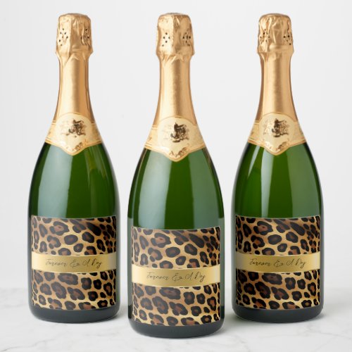Chic Brown Gold Leopard Wedding Sparkling Wine Label