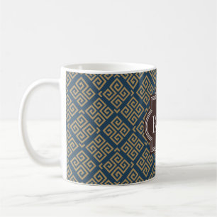 Chic brown greek key geometric patterns monogram coffee mug