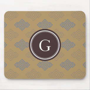 Chic brown greek key geometric patterns monogram mouse pad