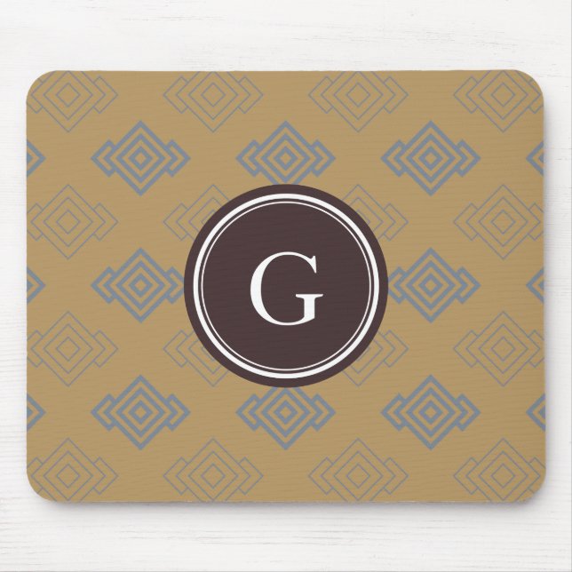 Chic brown greek key geometric patterns monogram mouse pad (Front)