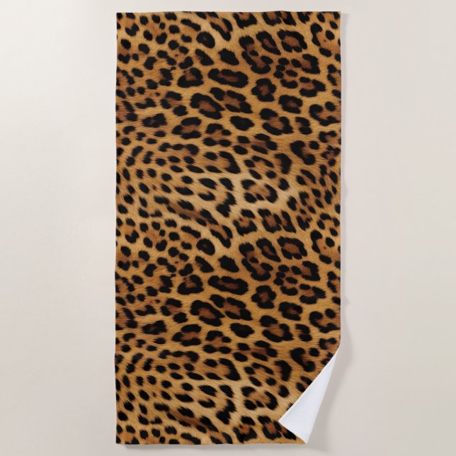 Chic Brown Leopard Print Beach Towel (Front)