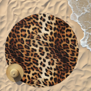 Chic Brown Leopard Print Beach Towel