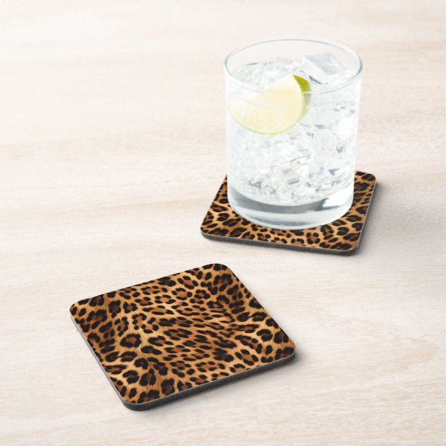 Chic Brown Leopard Print  Beverage Coaster (Right Side)