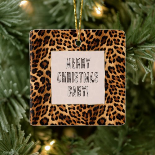 Chic Brown Leopard Print  Ceramic Ornament