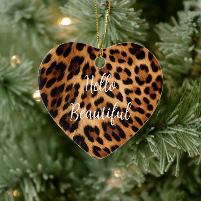 Chic Brown Leopard Print Christmas Ceramic Ornament (Tree)