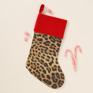 Chic Brown Leopard Print Christmas Stocking