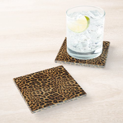 Chic Brown Leopard Print  Doormat Glass Coaster