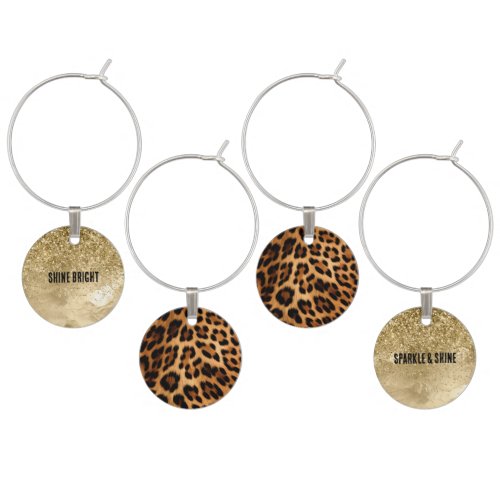 Chic Brown Leopard Print Glam Gold  Wine Charm