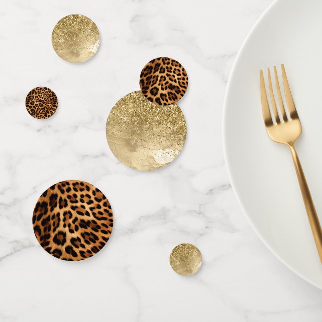 Chic Brown Leopard Print & Gold Confetti (Group)