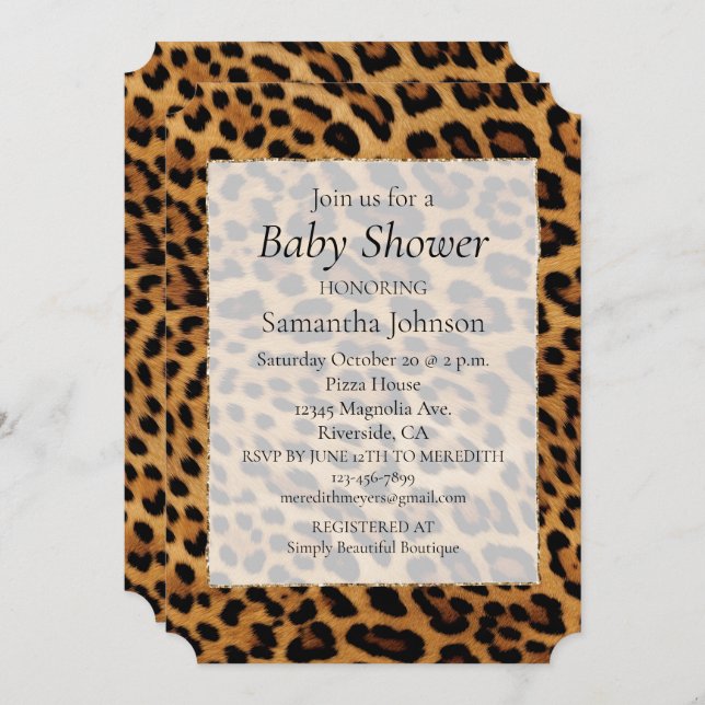 Chic Brown Leopard Print Invitation (Front/Back)
