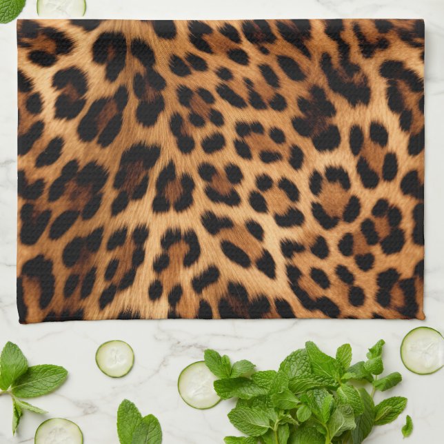 Chic Brown Leopard Print  Kitchen Towel (Folded)