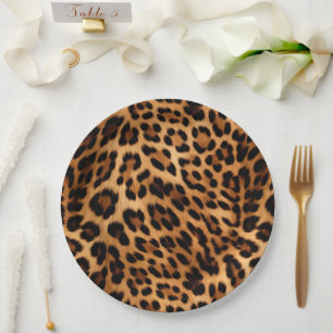 Chic Brown Leopard Print Paper Plates
