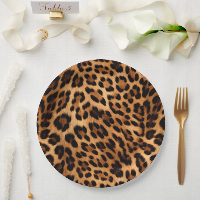 Chic Brown Leopard Print  Paper Plates (Wedding)