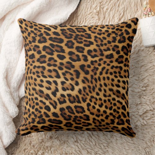 Chic Brown Leopard Print Pink Gold Throw Pillow