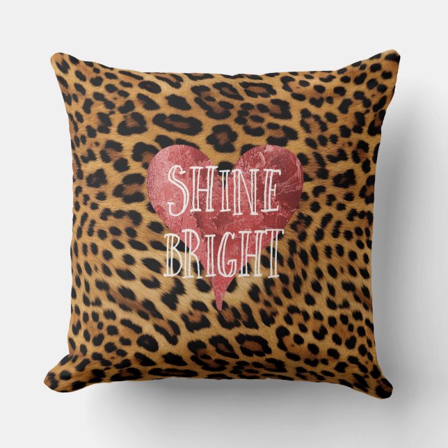 Chic Brown Leopard Print Shine Throw Pillow (Front)