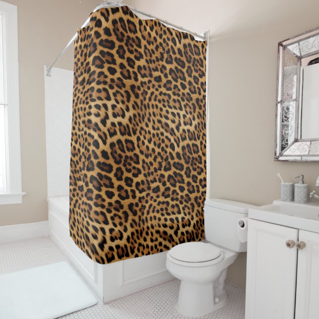 Chic Brown Leopard Print Shower Curtain (In Situ)