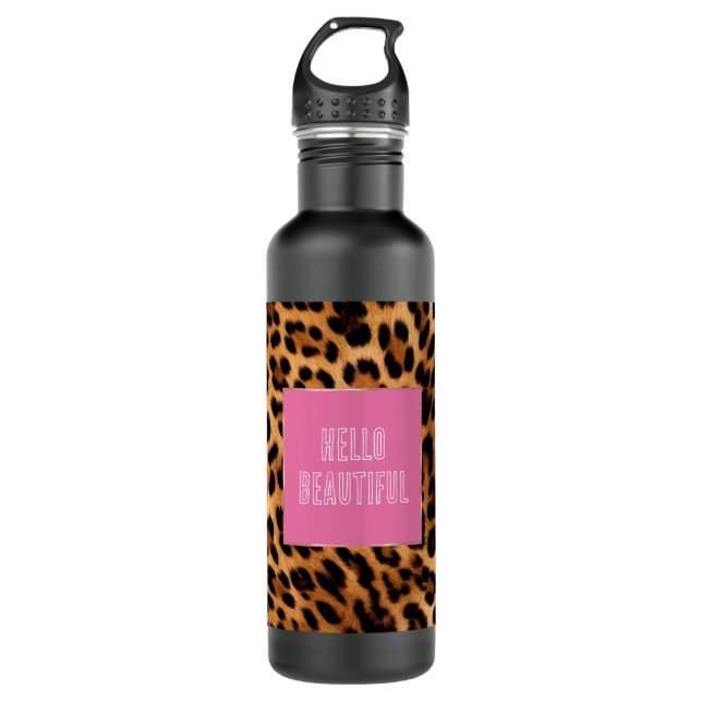 Chic Brown Leopard Print  Stainless Steel Water Bottle (Front)