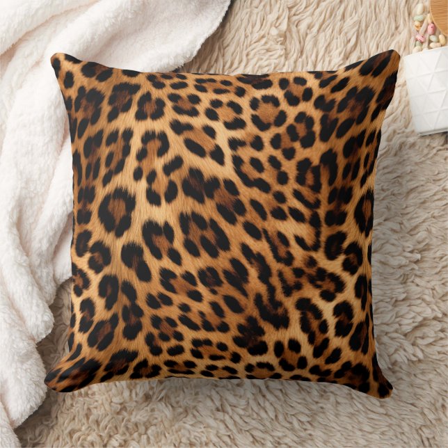 Chic Brown Leopard Print  Throw Pillow (Blanket)
