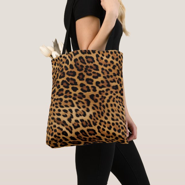 Chic Brown Leopard Print Tote Bag (Close Up)