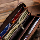 Chic Brown Monogram Long Genuine Leather Wallet (Inside)