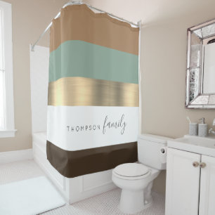 Chic brown neutral striped colored family shower curtain