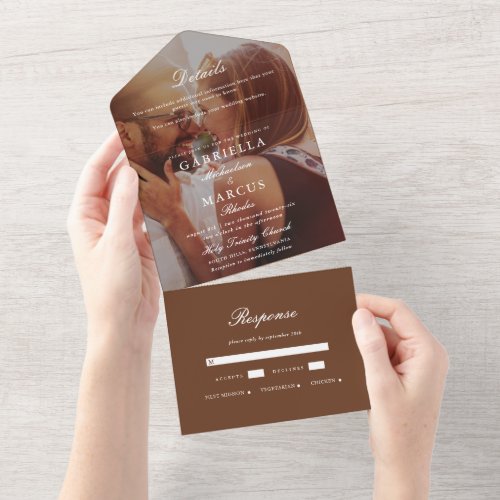 Chic Brown Photo Wedding All In One Invitation