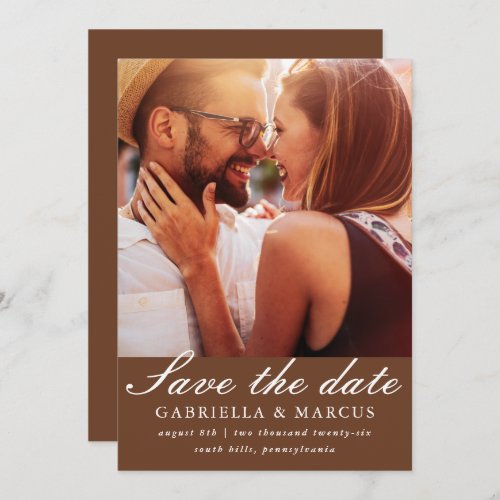 Chic Brown Photo Wedding Save The Date