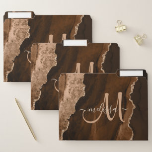 Chic Brown Rose Gold Agate Script Custom Monogram File Folder