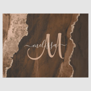 Chic Brown Rose Gold Glitter Agate Custom Monogram Tissue Paper