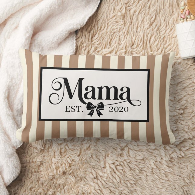 Chic Brown Striped Custom Mama Keepsake Lumbar Pillow (Blanket)