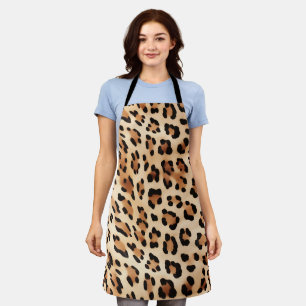 Chic Brown White Leopard Print Apron