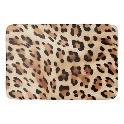 Chic Brown White Leopard Print Bath Mat