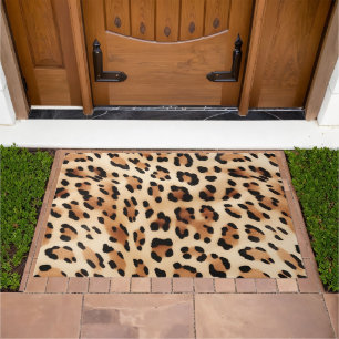 Chic Brown White Leopard Print Doormat