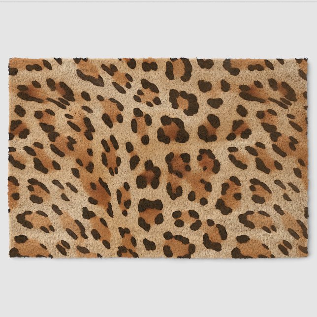 Chic Brown White Leopard Print Fiber Doormat (Front)