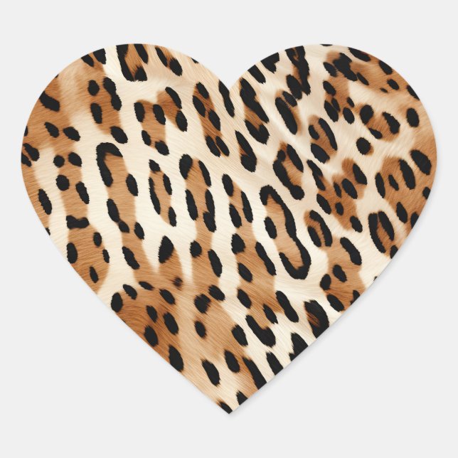 Chic Brown White Leopard Print Heart Sticker (Front)