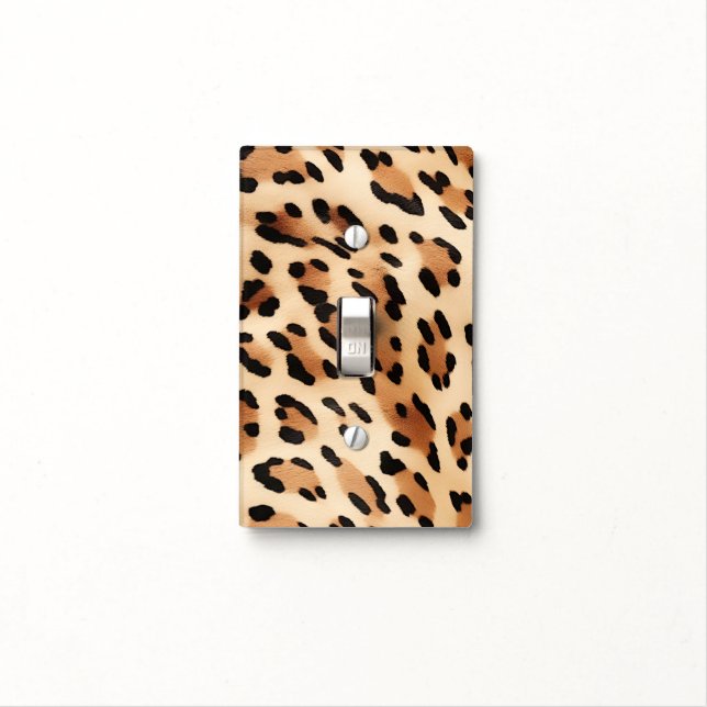 Chic Brown White Leopard Print Light Switch Cover (In Situ)