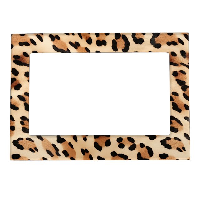Chic Brown White Leopard Print Magnetic Frame (Front)
