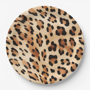 Chic Brown White Leopard Print Paper Plates